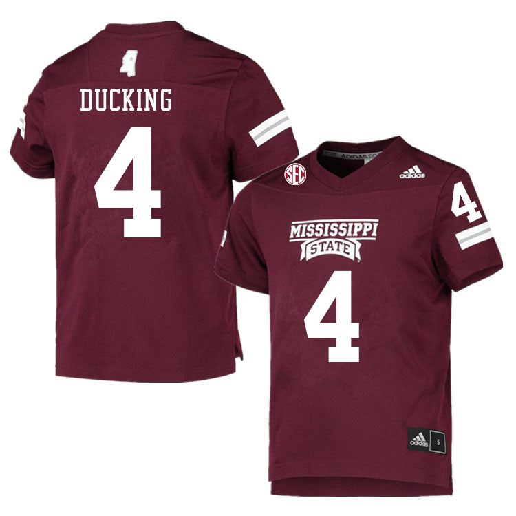 Men #4 Caleb Ducking Mississippi State Bulldogs College Football Jerseys Sale-Maroon - Click Image to Close